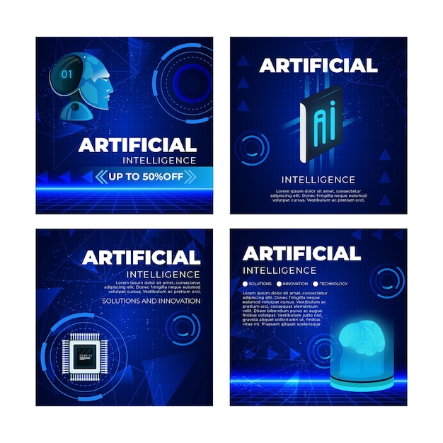 Vector gratuito colección de publicaciones de instagram de inteligencia artificial