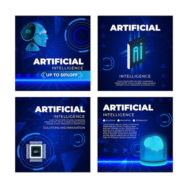 Vector gratuito colección de publicaciones de instagram de inteligencia artificial