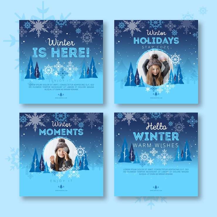 Vector gratuito colección de publicaciones de instagram de invierno