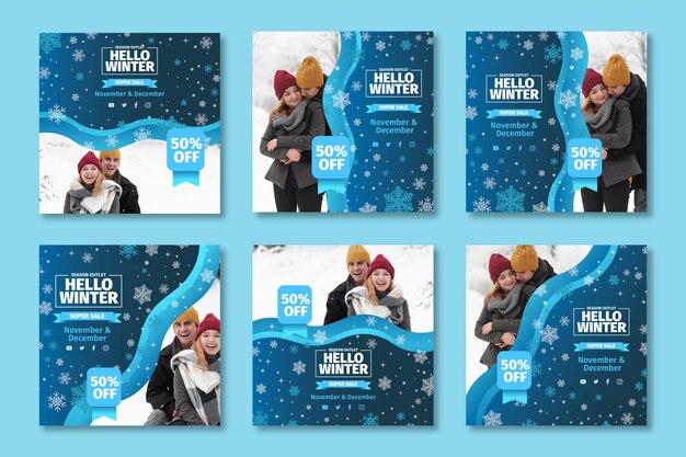 Colección de publicaciones de instagram de invierno