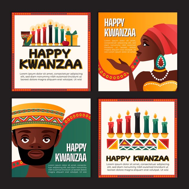 Colección de publicaciones de instagram de kwanzaa dibujadas a mano