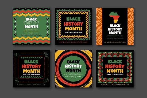 Colección de publicaciones de instagram del mes de la historia negra plana dibujada a mano