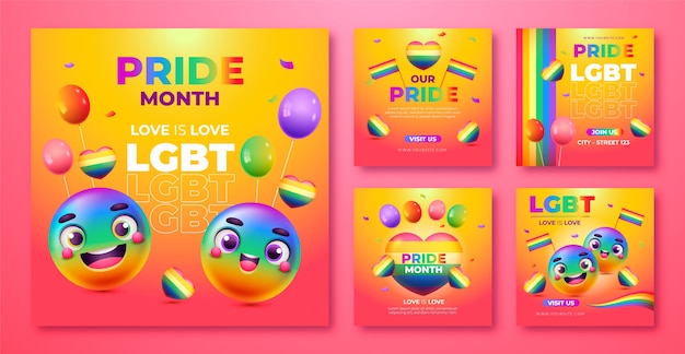 Colección de publicaciones de instagram del mes del orgullo degradado