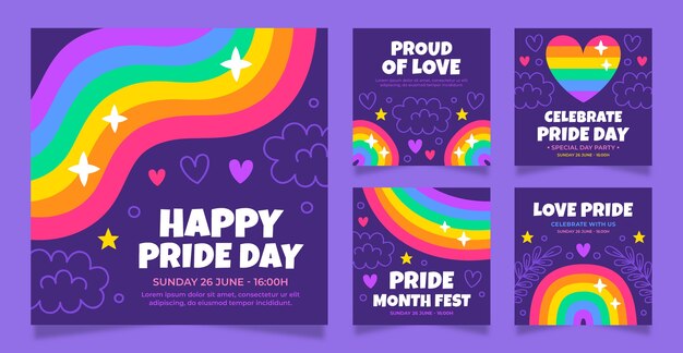 Colección de publicaciones de instagram del mes del orgullo plano