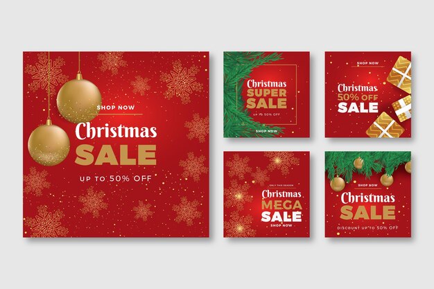 Colección de publicaciones de instagram de navidad gradiente