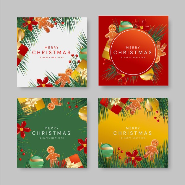 Colección de publicaciones de instagram de navidad gradiente