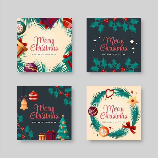 Vector gratuito colección de publicaciones de instagram de navidad gradiente