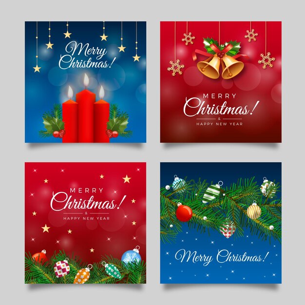Colección de publicaciones de instagram de navidad gradiente