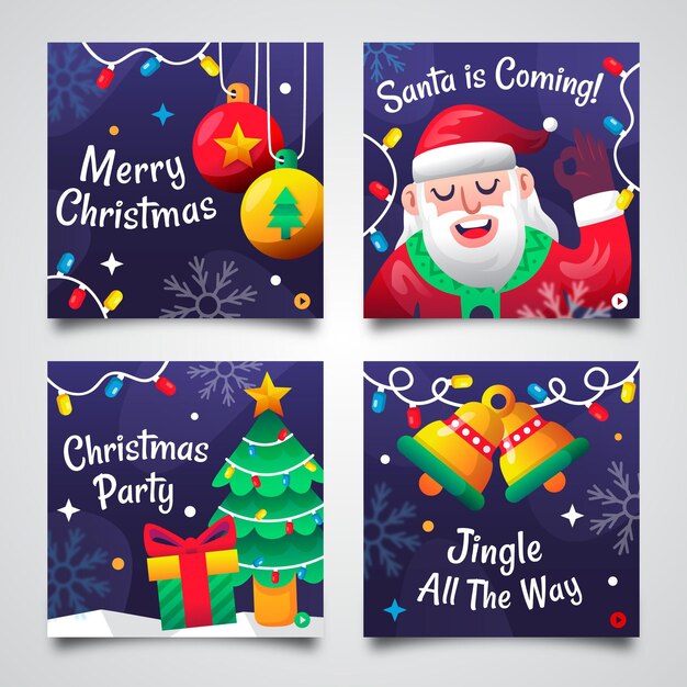 Colección de publicaciones de instagram de navidad gradiente