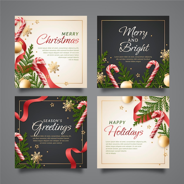 Vector gratuito colección de publicaciones de instagram de navidad gradiente