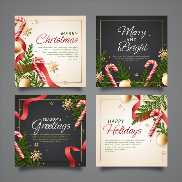 Colección de publicaciones de instagram de navidad gradiente