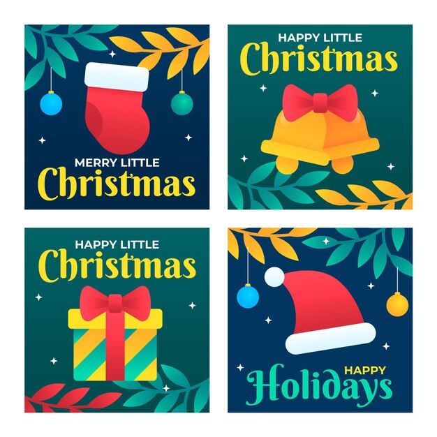 Colección de publicaciones de instagram de navidad gradiente