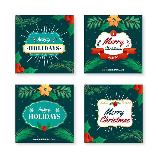 Colección de publicaciones de instagram de navidad gradiente