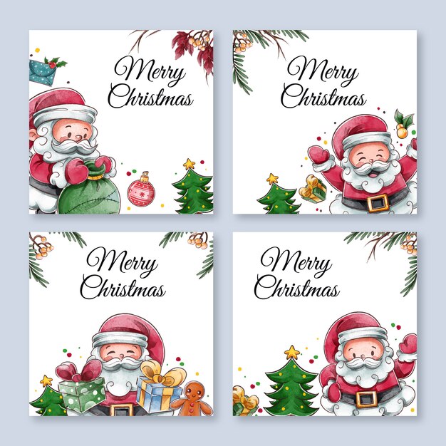 Colección de publicaciones de instagram navideñas en acuarela