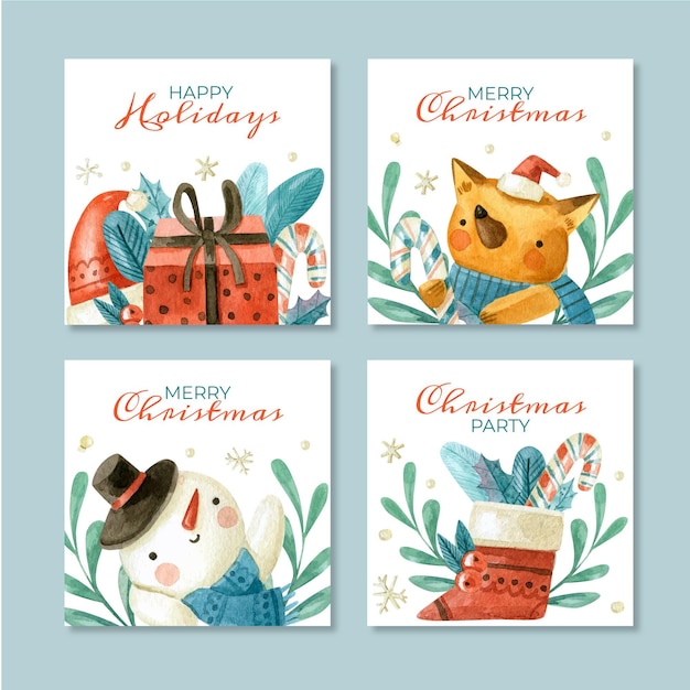 Colección de publicaciones de instagram navideñas en acuarela