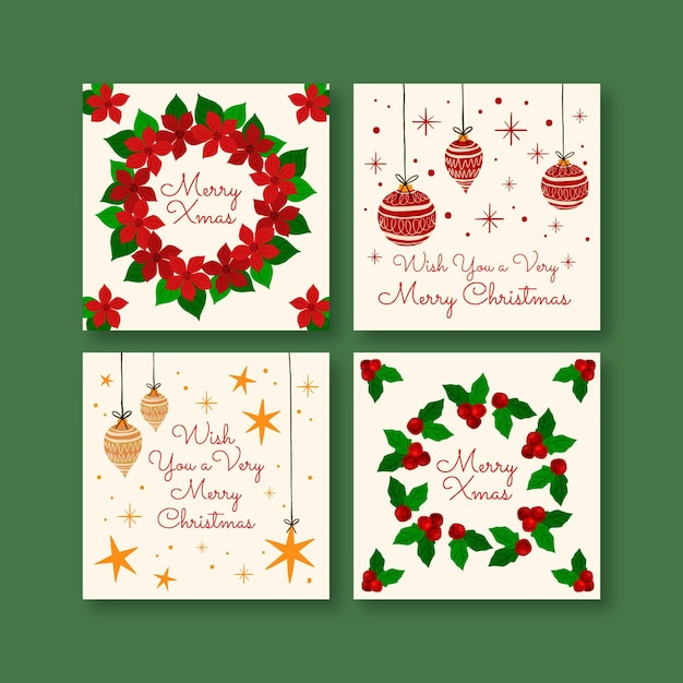 Vector gratuito colección de publicaciones de instagram navideñas dibujadas a mano