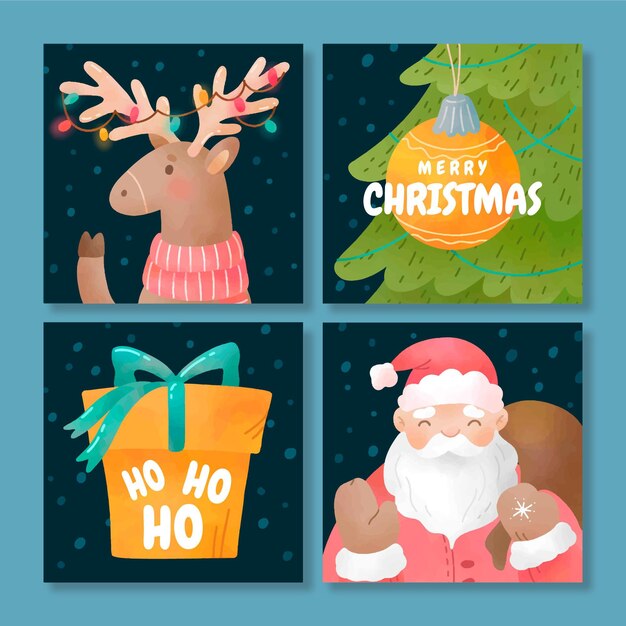 Colección de publicaciones de instagram navideñas dibujadas a mano