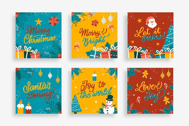 Colección de publicaciones de instagram navideñas dibujadas a mano