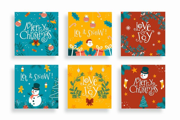 Colección de publicaciones de instagram navideñas dibujadas a mano