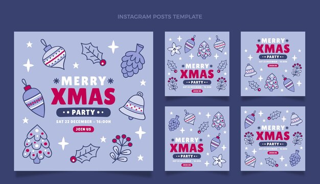 Colección de publicaciones de instagram navideñas dibujadas a mano