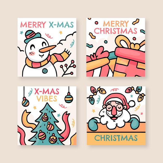 Colección de publicaciones de instagram navideñas dibujadas a mano