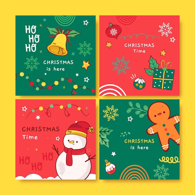 Vector gratuito colección de publicaciones de instagram navideñas dibujadas a mano