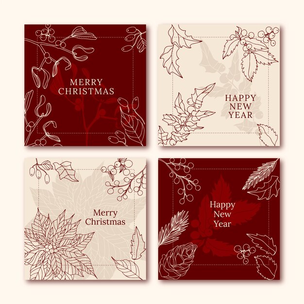 Colección de publicaciones de instagram navideñas dibujadas a mano