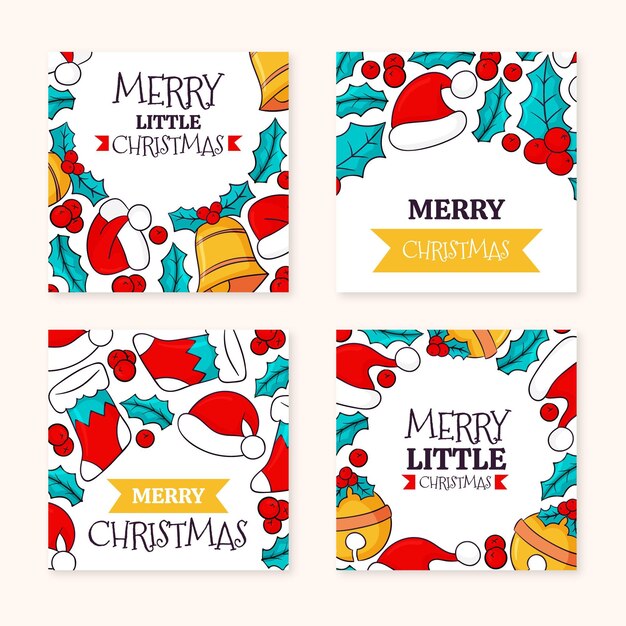 Colección de publicaciones de instagram navideñas dibujadas a mano