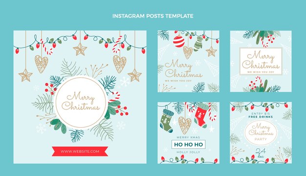 Colección de publicaciones de instagram navideñas dibujadas a mano
