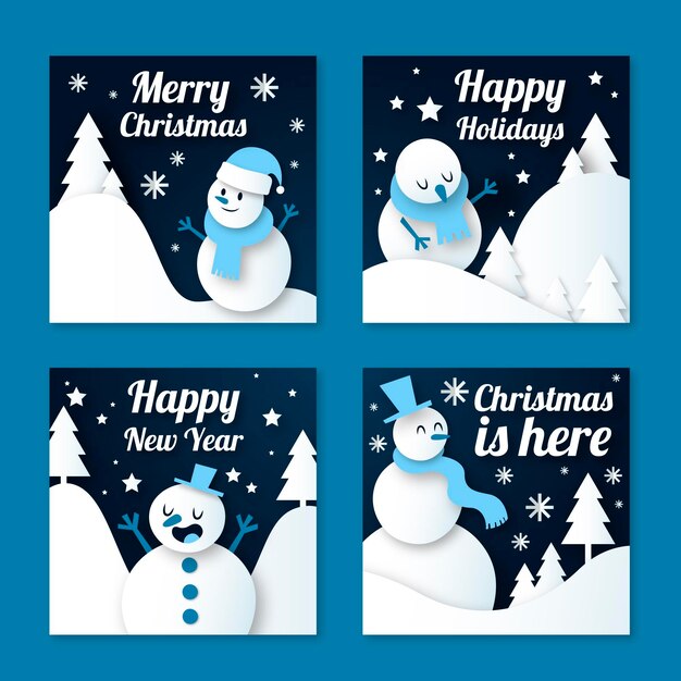 Colección de publicaciones de instagram navideñas estilo papel