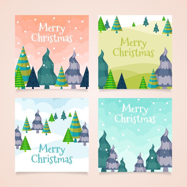 Colección de publicaciones de instagram navideñas planas dibujadas a mano