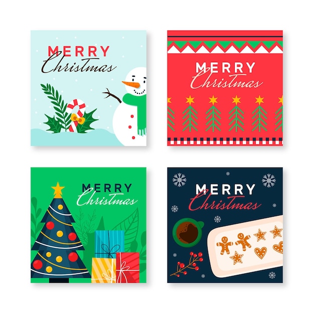 Colección de publicaciones de instagram navideñas planas dibujadas a mano