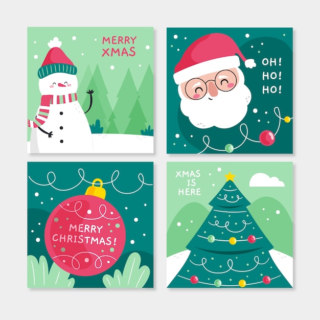 Vector gratuito colección de publicaciones de instagram navideñas planas dibujadas a mano