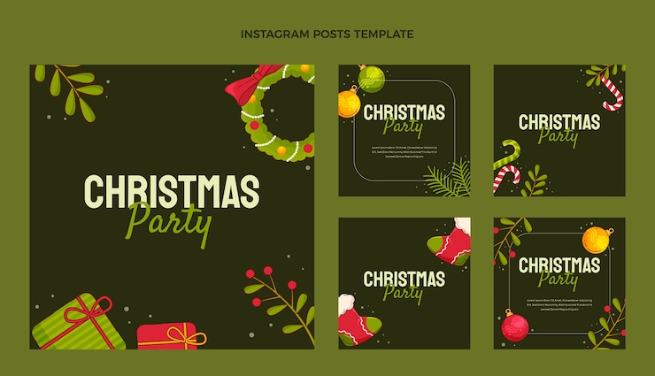 Vector gratuito colección de publicaciones de instagram navideñas planas dibujadas a mano