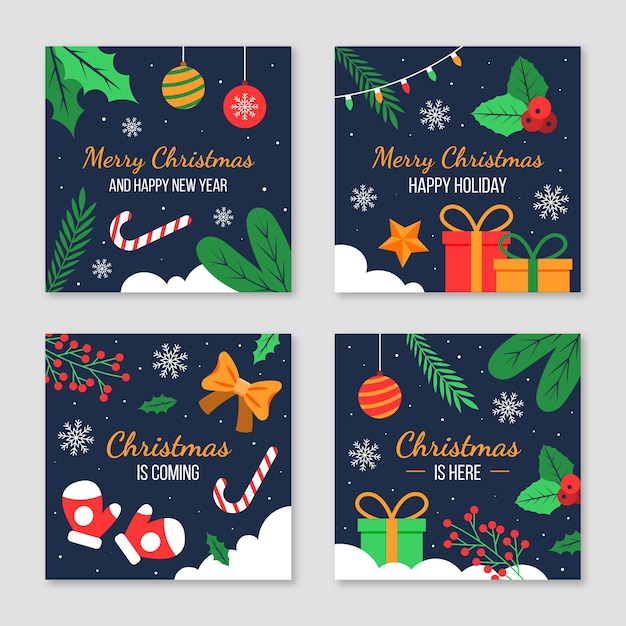 Colección de publicaciones de instagram navideñas planas