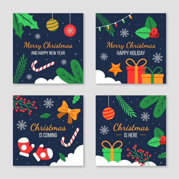 Colección de publicaciones de instagram navideñas planas