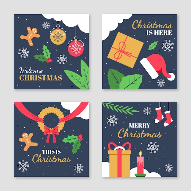 Colección de publicaciones de instagram navideñas planas