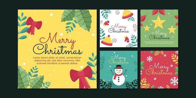 Colección de publicaciones de instagram navideñas planas