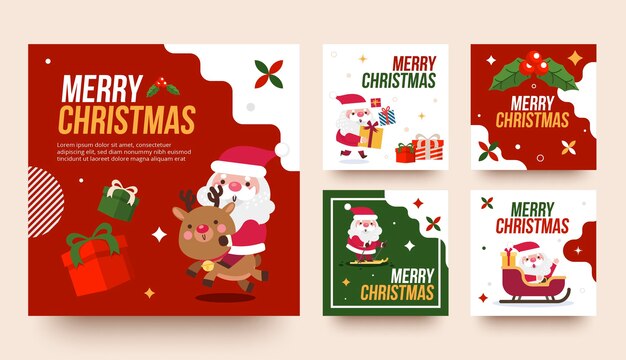 Colección de publicaciones de instagram navideñas planas