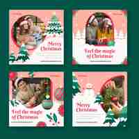 Vector gratuito colección de publicaciones de instagram navideñas planas