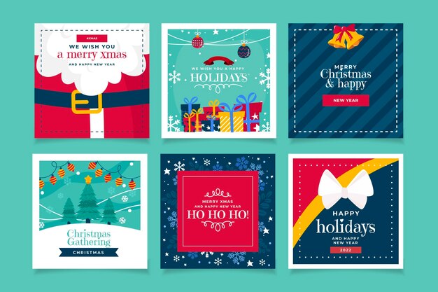 Colección de publicaciones de instagram navideñas planas