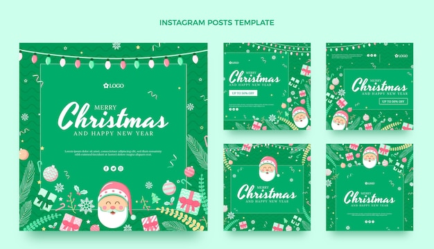 Colección de publicaciones de instagram navideñas planas