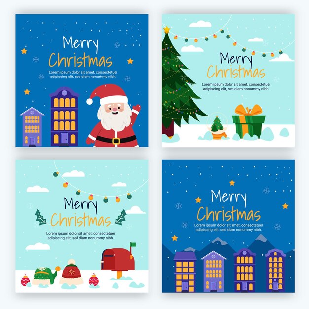 Colección de publicaciones de instagram navideñas planas