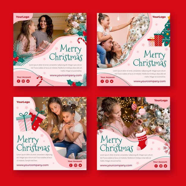 Colección de publicaciones de instagram navideñas planas