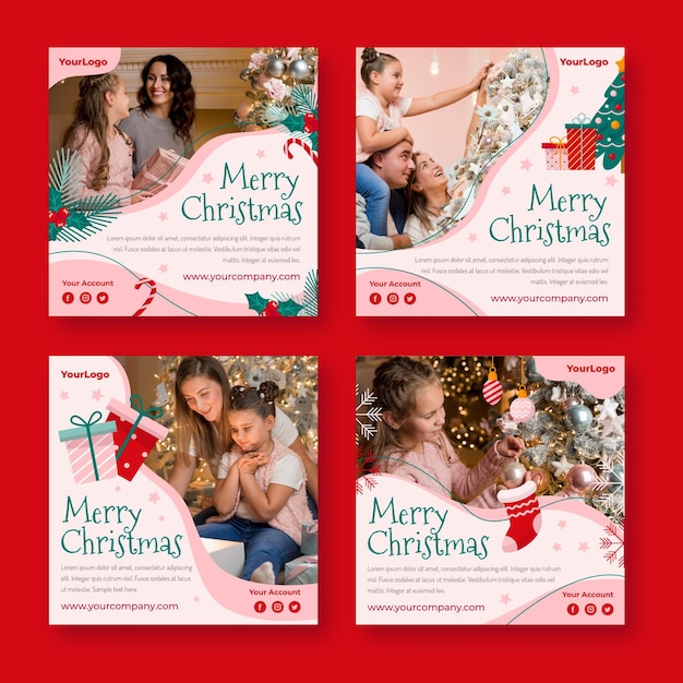 Colección de publicaciones de instagram navideñas planas