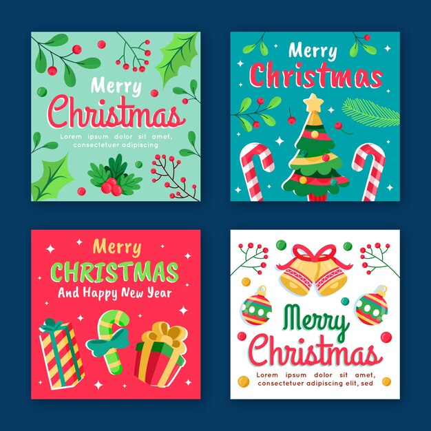 Colección de publicaciones de instagram navideñas planas