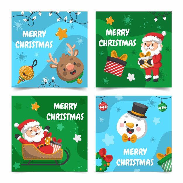 Colección de publicaciones de instagram navideñas planas