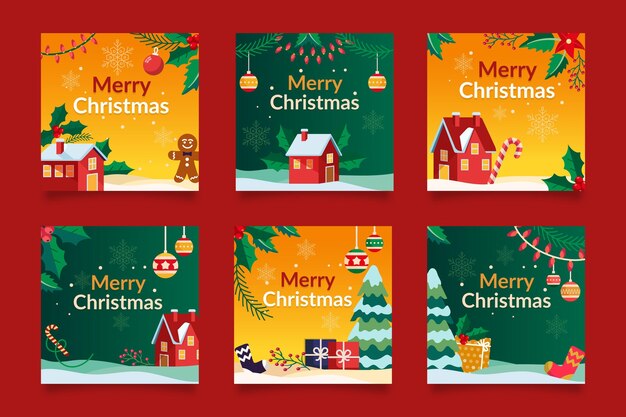 Colección de publicaciones de instagram navideñas planas
