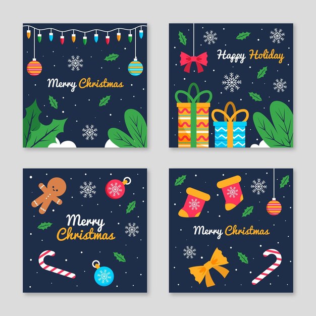 Colección de publicaciones de instagram navideñas planas