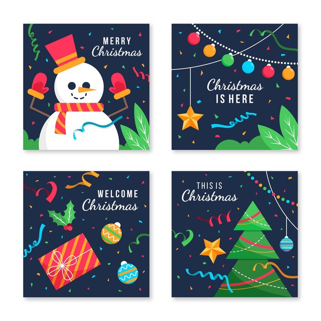 Colección de publicaciones de instagram navideñas planas